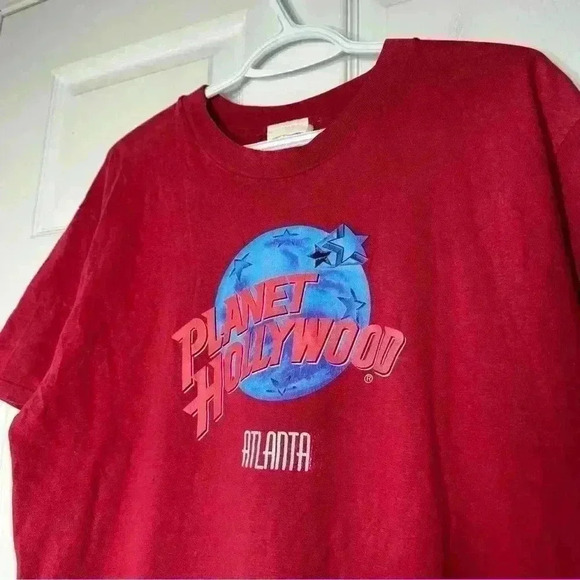 VTG 90s Planet Hollywood ATLANTE T-shirt Single  Stitch Made in USA Men’s L Red - Picture 6 of 8